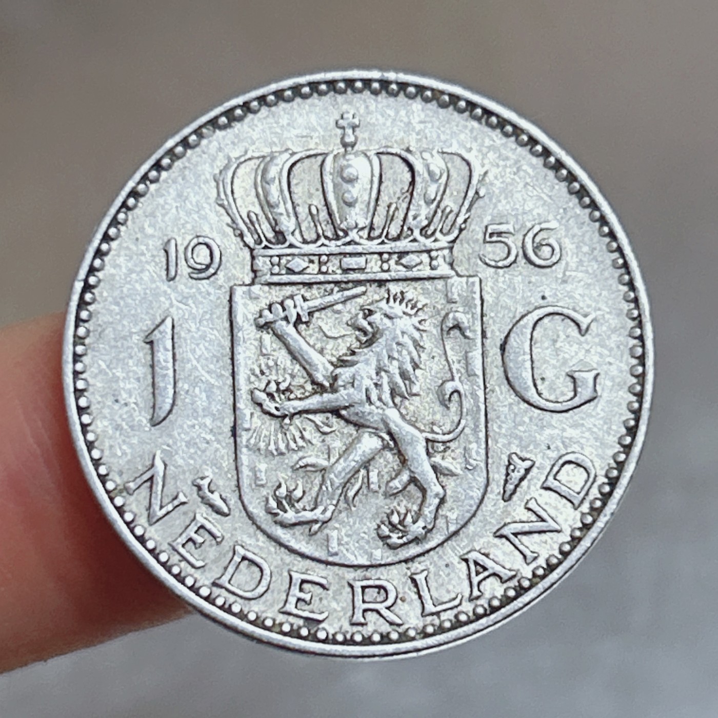 全场一元起拍 银币专场 第47期 1956年荷兰银币 朱利安娜女王1盾银币 重6.5g