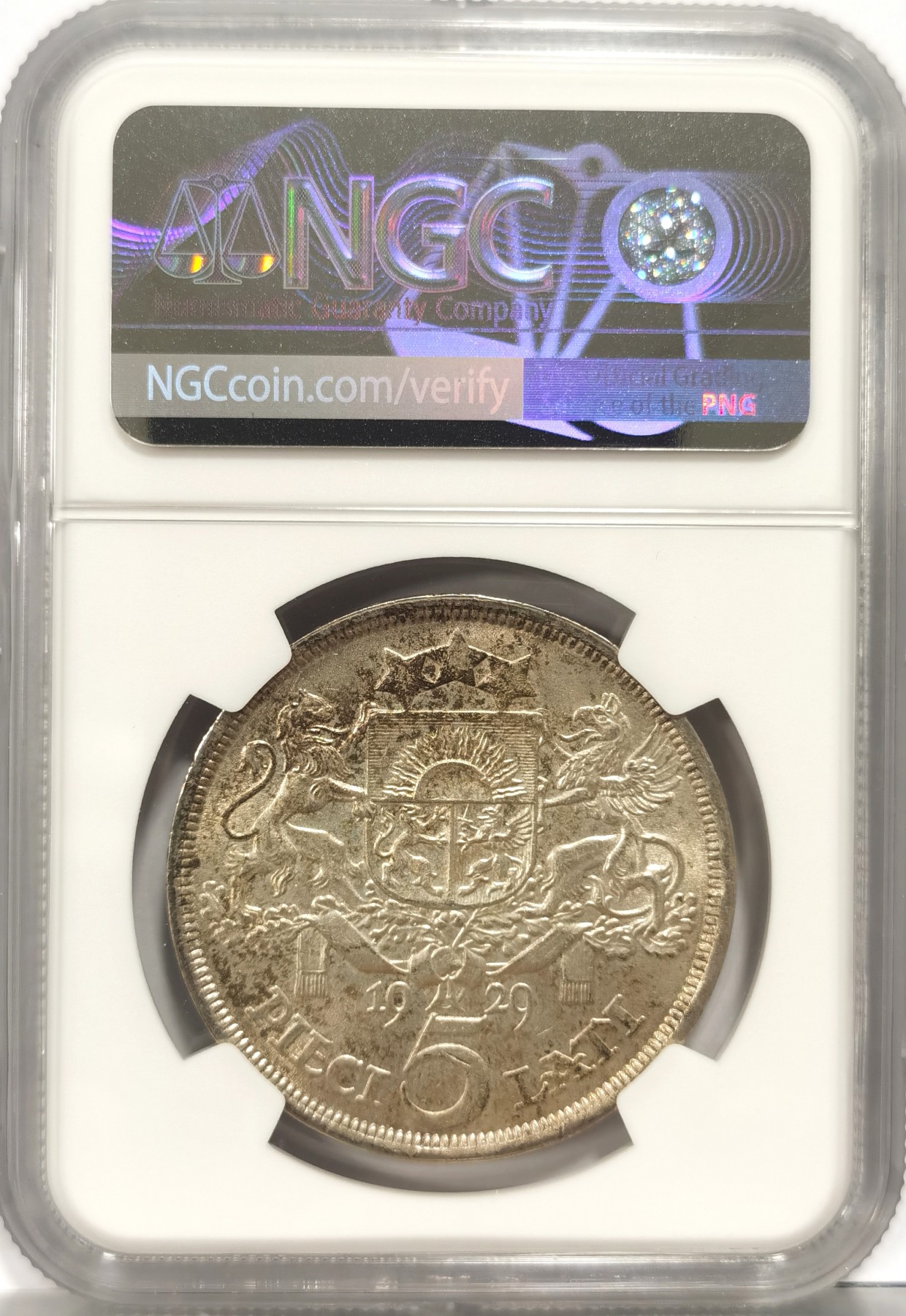 博洋堂世界钱币拍卖第056期（全场包邮） NGC MS62 拉脱维亚1929年少女5拉特银币