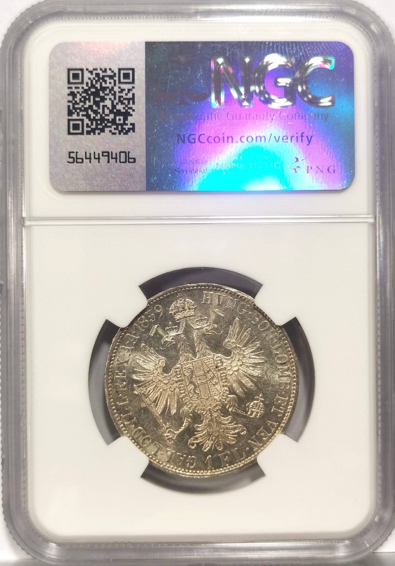 博洋堂世界钱币拍卖第056期（全场包邮） NGC MS62 奥地利1859年弗朗茨·约瑟夫1弗洛林银币