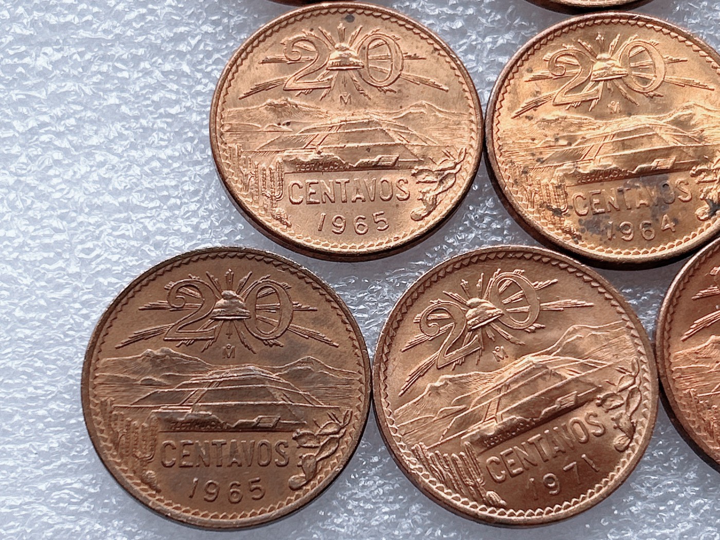 全场一元起拍 世界钱币散币、银币专场 第46期 墨西哥早期玛雅金字塔20分大铜币 10枚 原光品