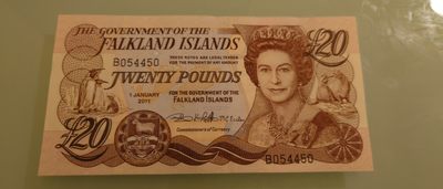 【世界钱币】精选微拍第89期暨2023年第三十六期 最新币展品种(群里卖剩挑剩的)专场 - 2011年福克兰群岛20元 雷达号少见 全新绝品