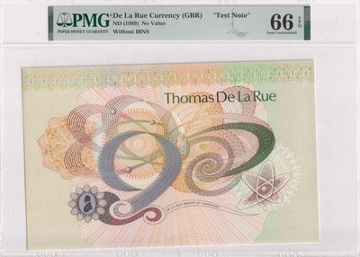 🌗乐淘淘世界纸币拍卖 第33期 测试钞专场🌓 英国德纳罗印钞公司1989年测试钞 单面印刷测试 PMG66EPQ