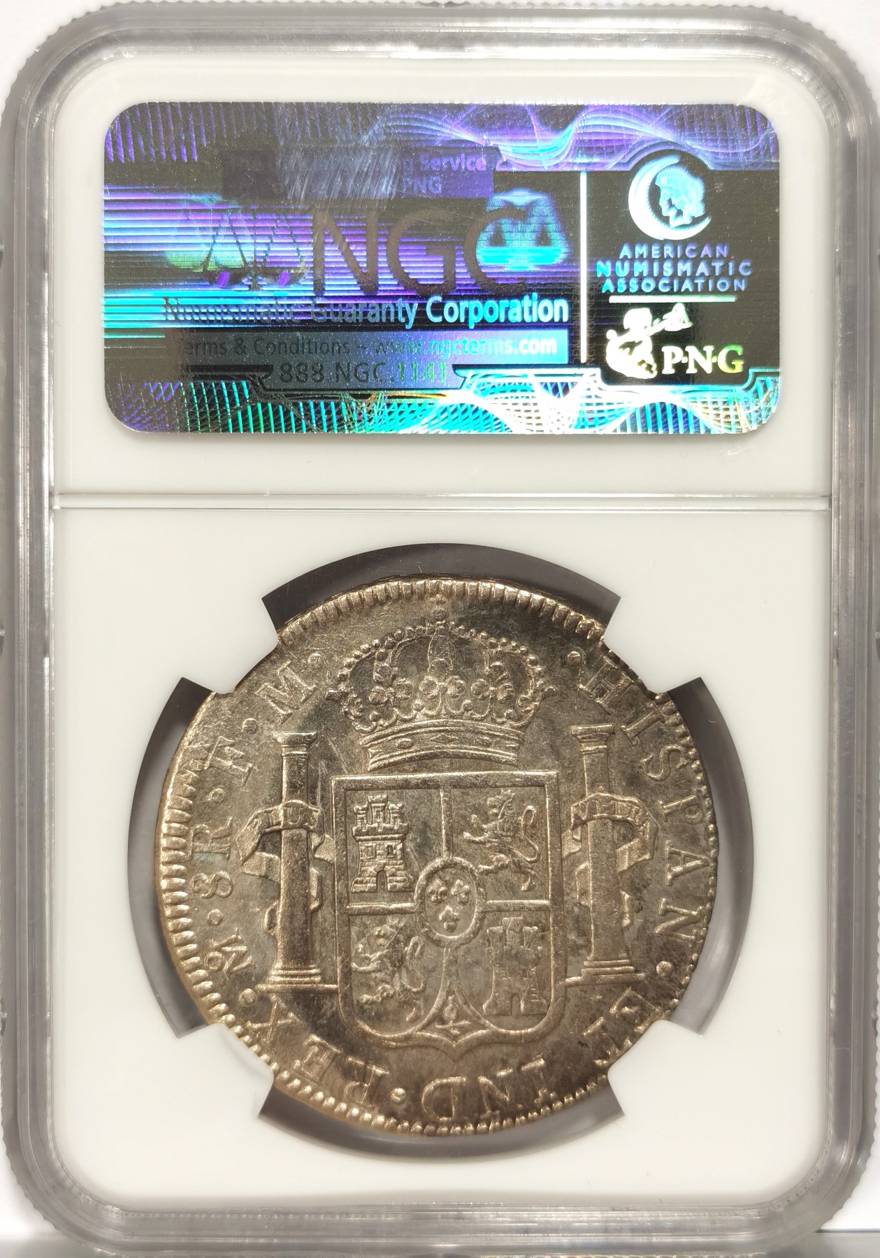 博洋堂世界钱币拍卖第056期（全场包邮） NGC AU58 西属墨西哥1790年卡洛斯三世双柱银币，过渡年份IIII版，比1789年少，收藏级分数