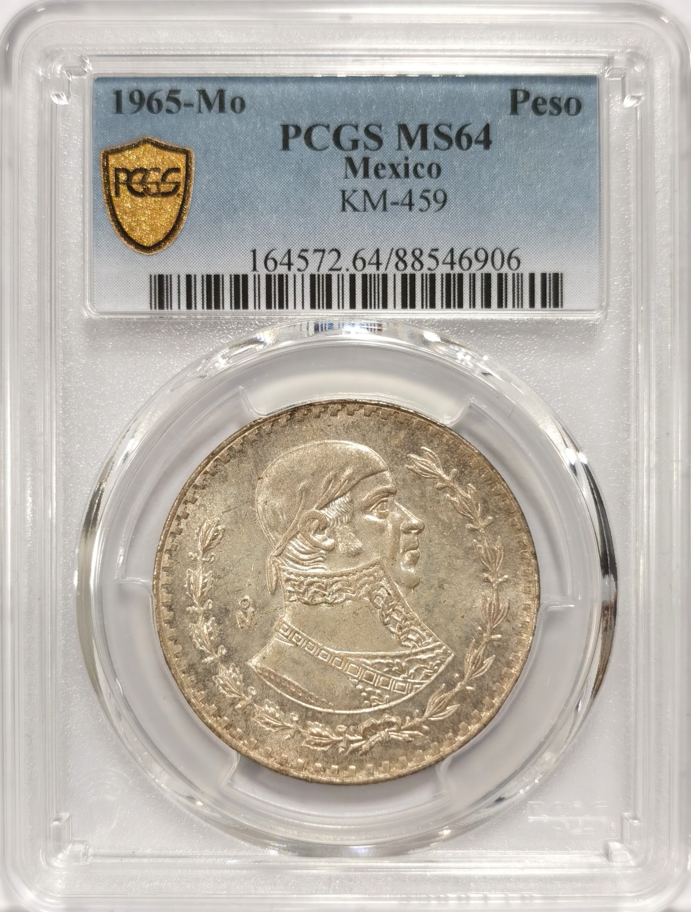 博洋堂世界钱币拍卖第056期（全场包邮） PCGS MS64 墨西哥1965年英雄比索银币，莫雷洛斯 (1765年～1815年) ，墨西哥独立战争的领袖，民族英雄。