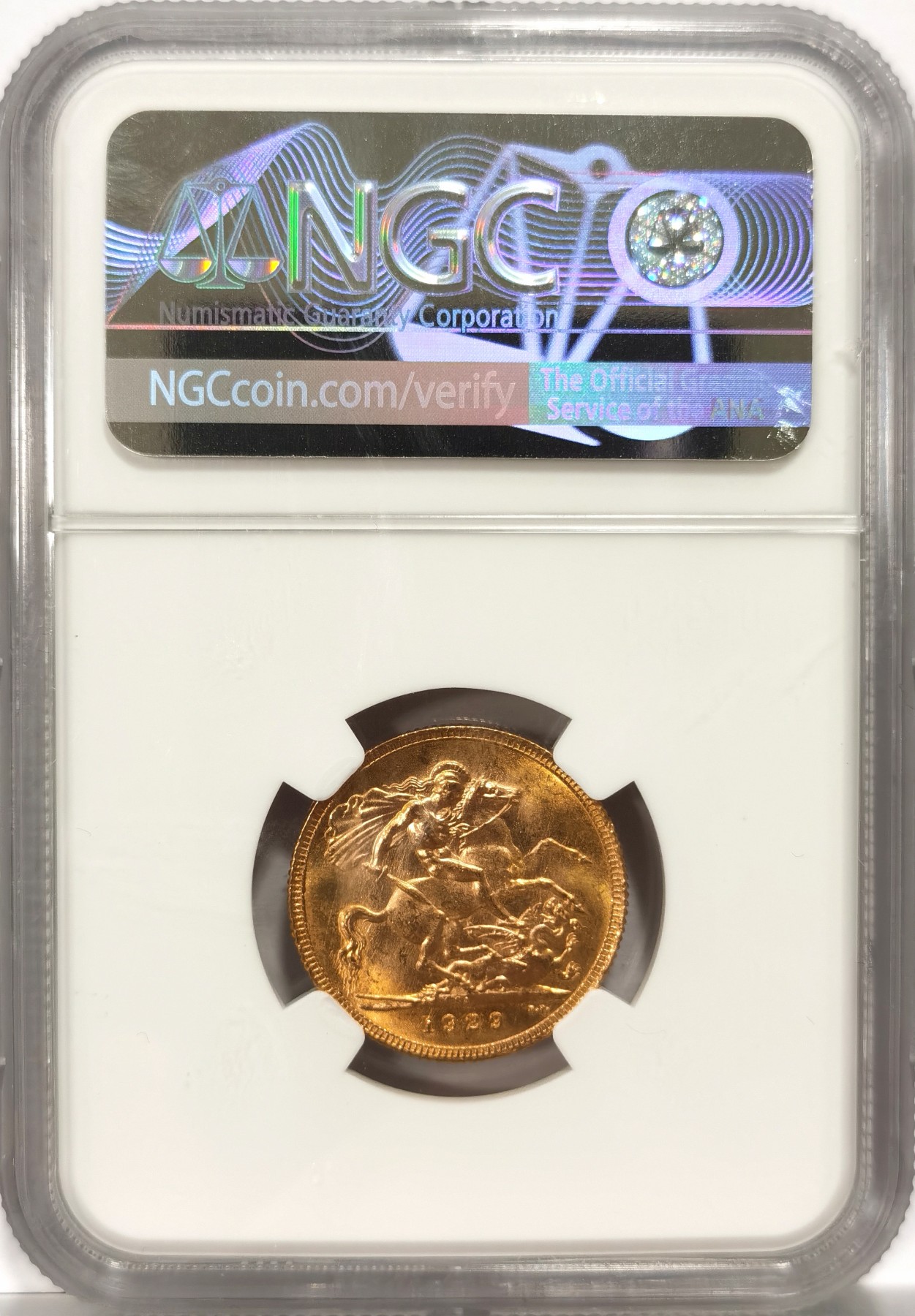 博洋堂世界钱币拍卖第056期（全场包邮） NGC MS64 英属南非1929年乔治五世1索维林金币，高分收藏级
