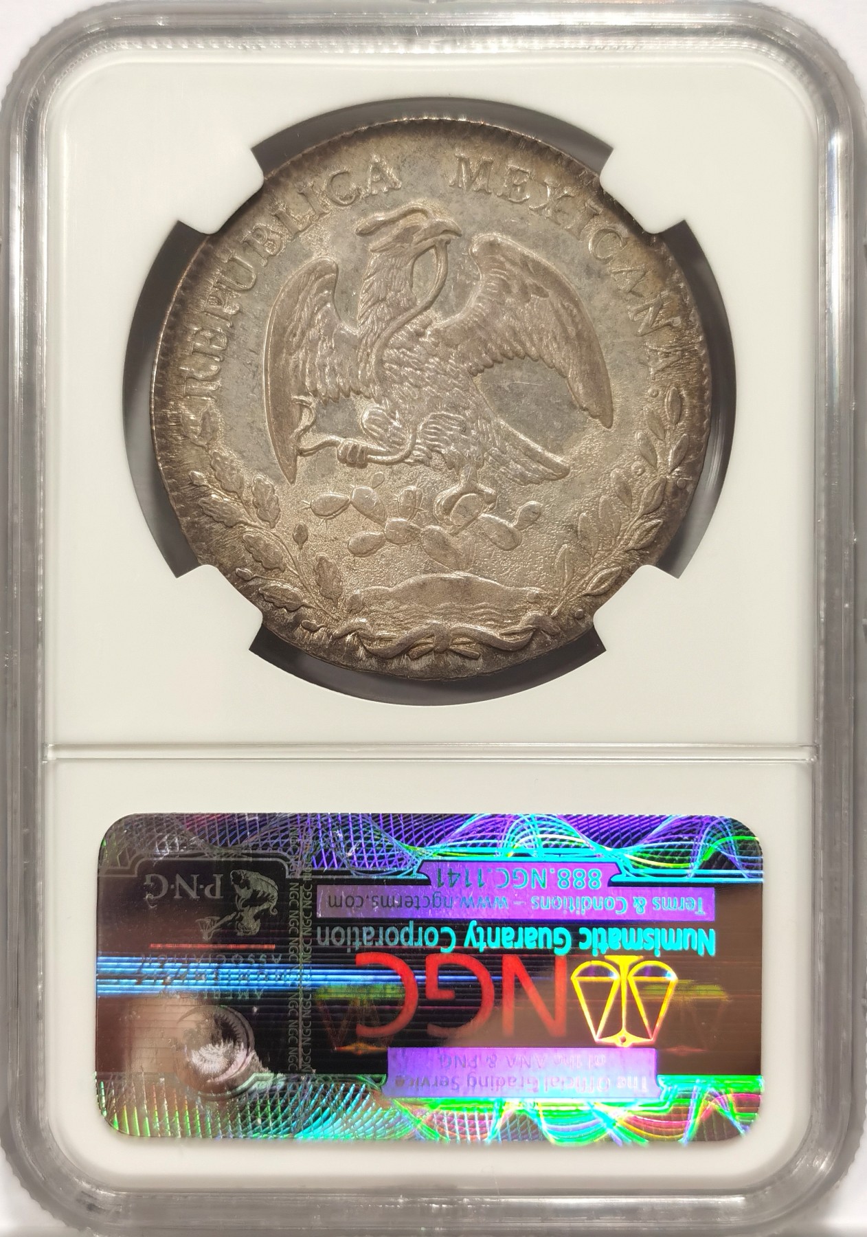 博洋堂世界钱币拍卖第056期（全场包邮） NGC MS63 墨西哥1860年MO TH版花边鹰洋，少见中期年份，传世倒影包浆，仙人掌有复打
