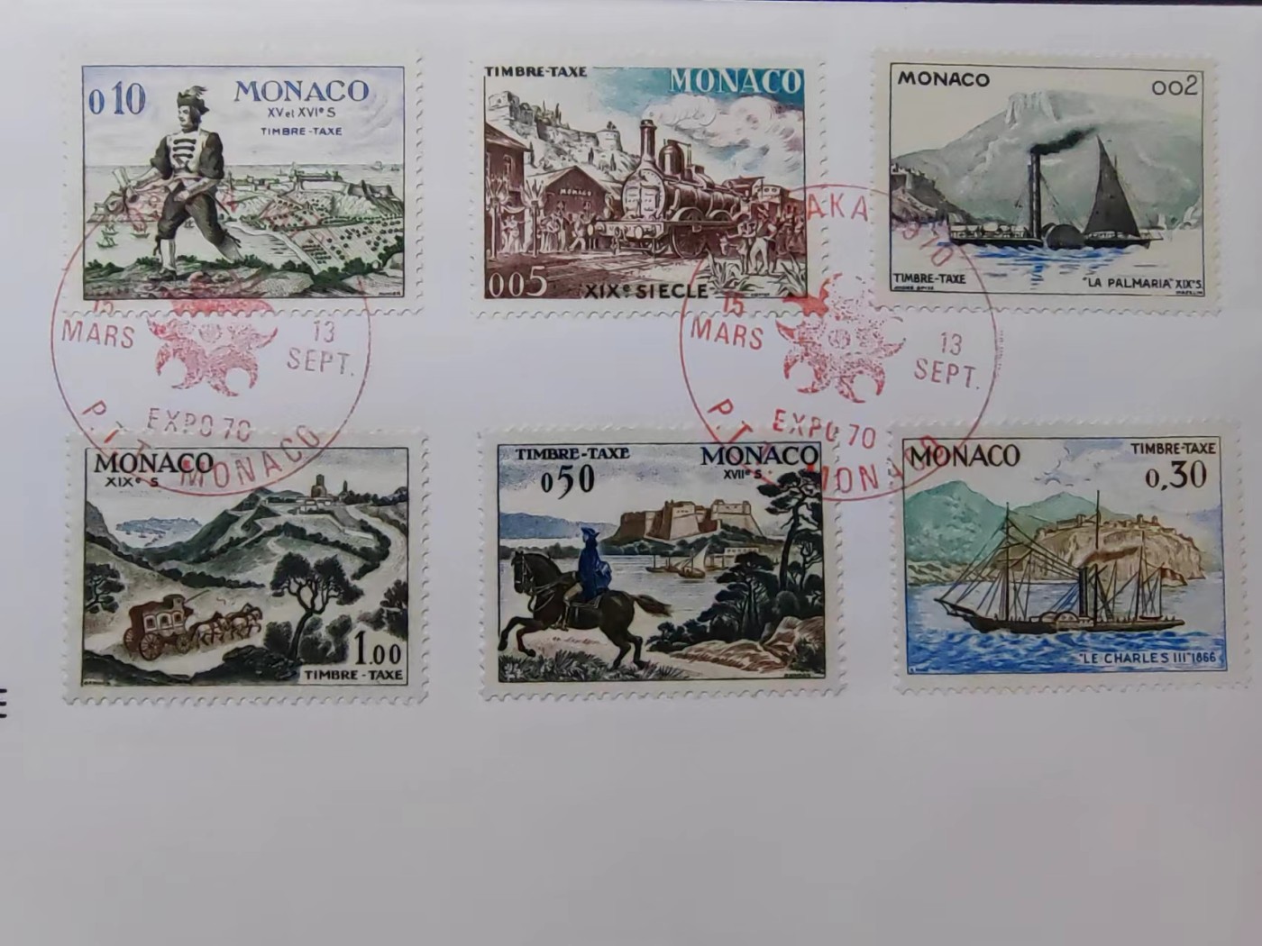 精选多國郵票品🔥💥（拍卖场）专场 第③⑧场 摩纳哥1960年 15至19世纪的交通工具6全（红戳）