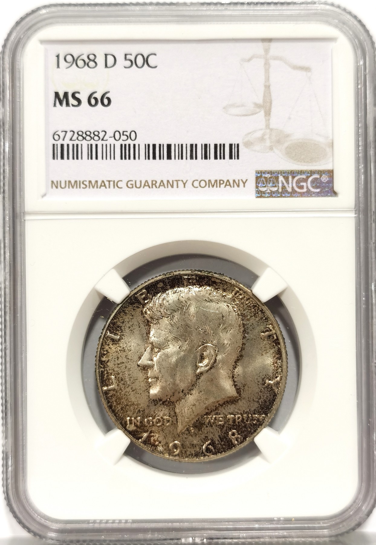 博洋堂世界钱币拍卖第056期（全场包邮） NGC MS66 美国1968年肯尼迪半美元银币，原味高分