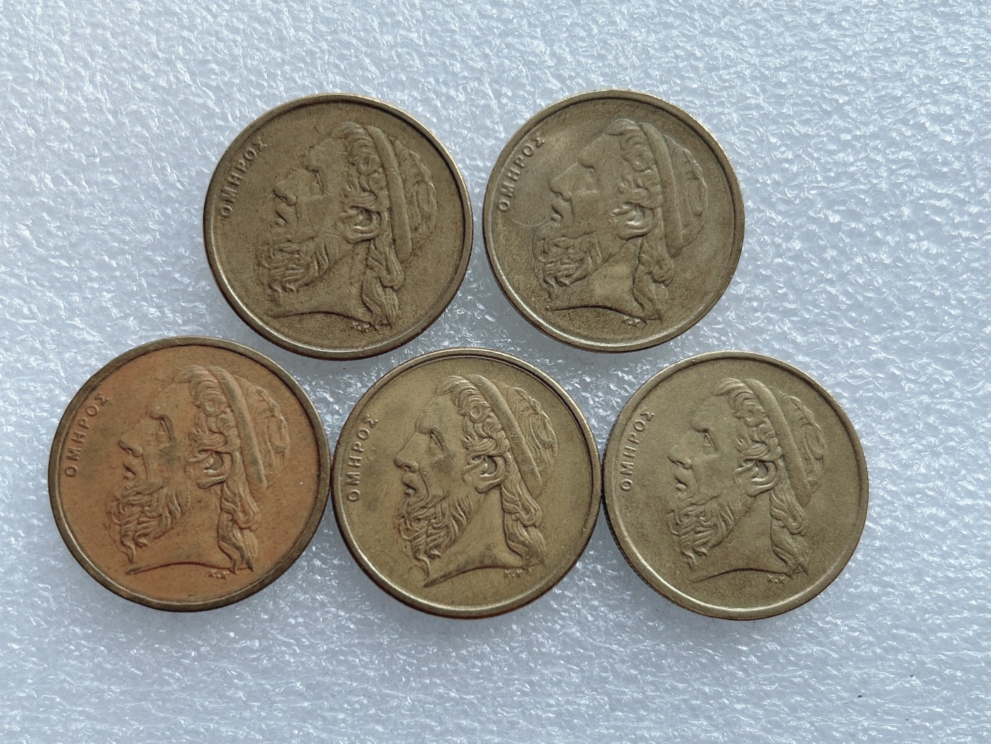 全场一元起拍 世界钱币散币、银币专场 第46期 希腊50德拉克马硬币5枚 荷马帆船