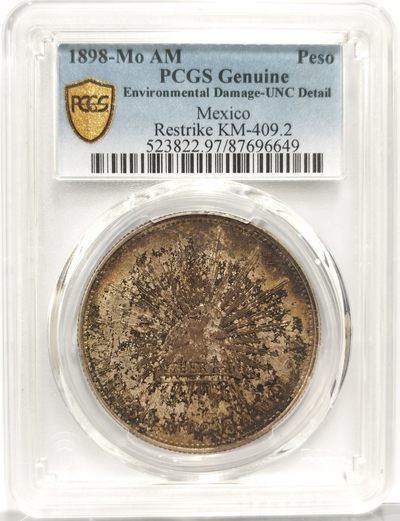 博洋堂世界钱币拍卖第151期（全场包邮） - PCGS UNC 墨西哥1898年MO AM直边鹰洋，Restrike版，五彩包浆