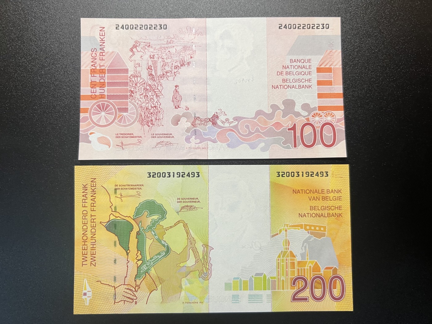 🌗乐淘淘世界纸币拍卖 第34期🌓 比利时1995年纸币两张 100/200法郎 全新UNC