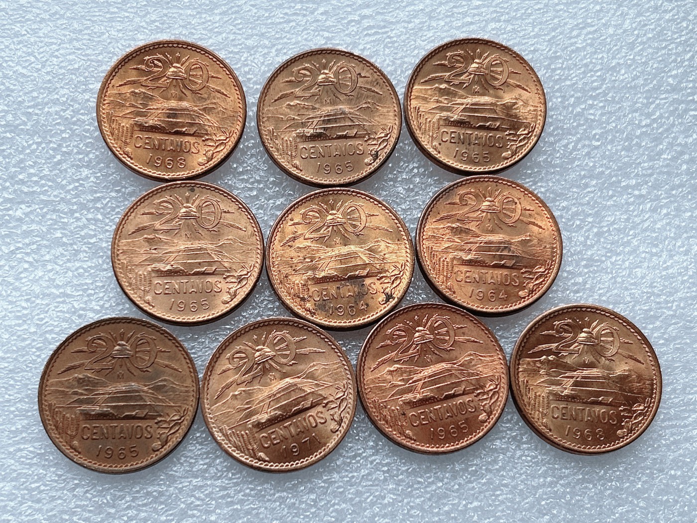 全场一元起拍 世界钱币散币、银币专场 第46期 墨西哥早期玛雅金字塔20分大铜币 10枚 原光品