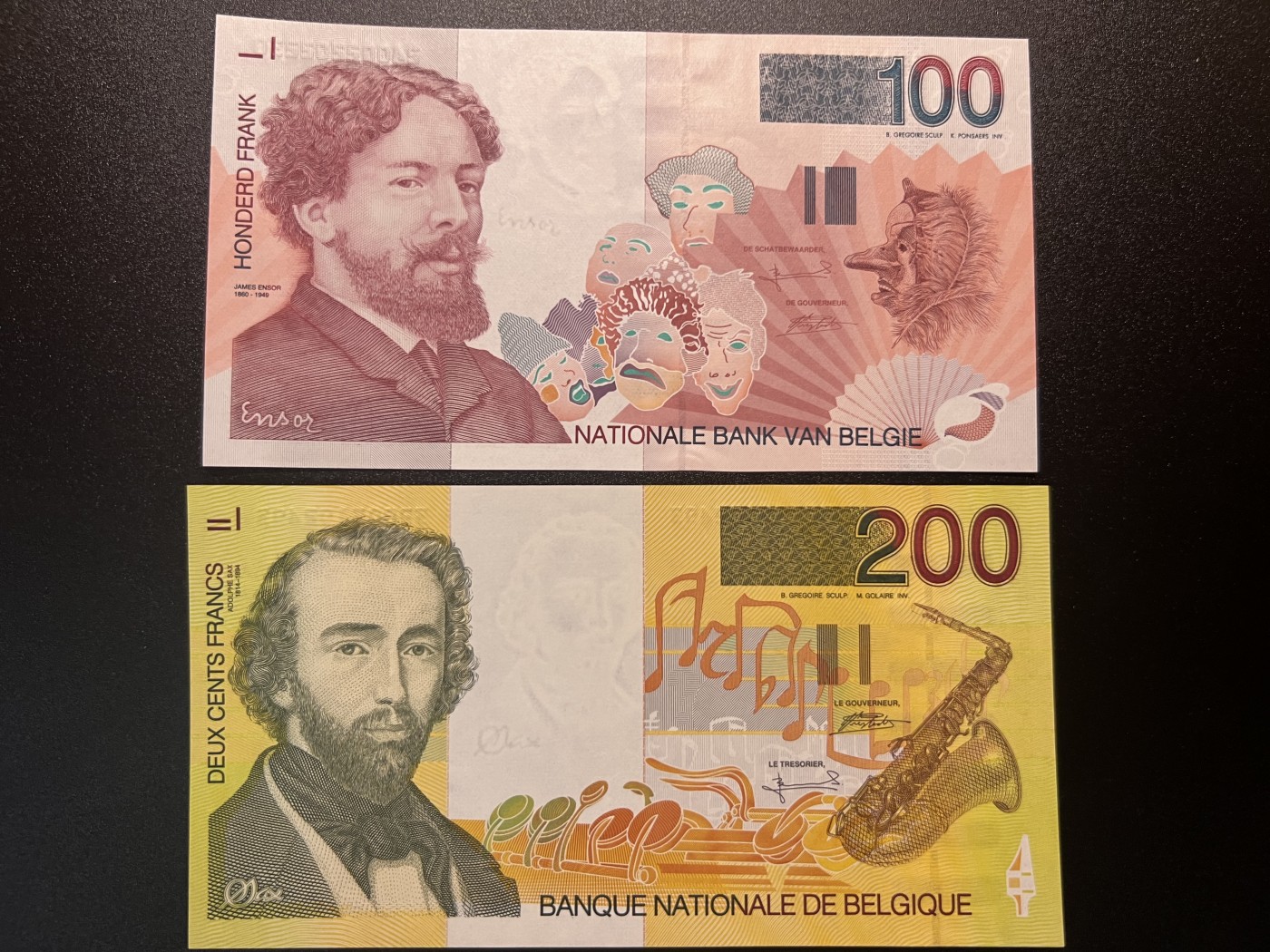 🌗乐淘淘世界纸币拍卖 第34期🌓 比利时1995年纸币两张 100/200法郎 全新UNC