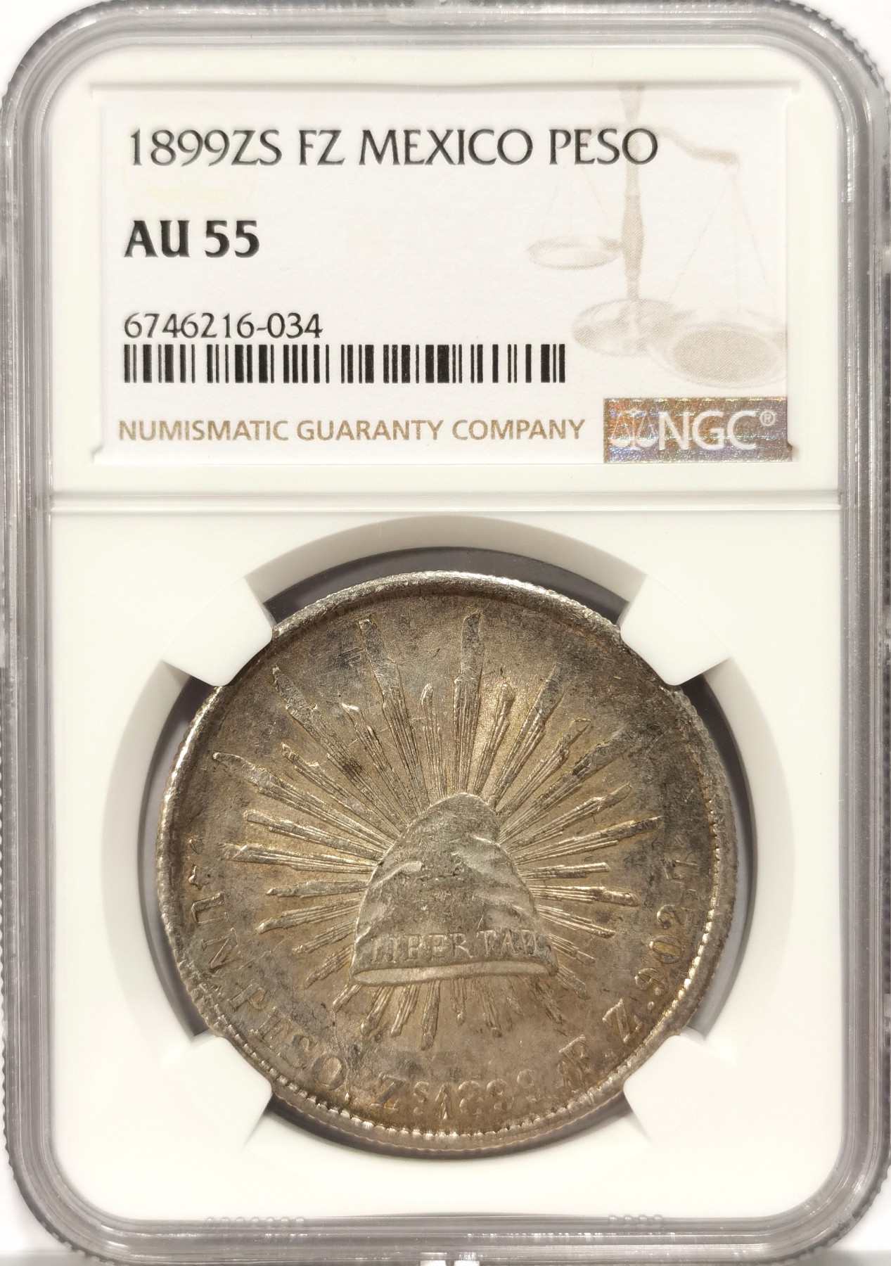 博洋堂世界钱币拍卖第056期（全场包邮） NGC AU55 墨西哥1899年ZS FZ版直边鹰洋，原汁原味