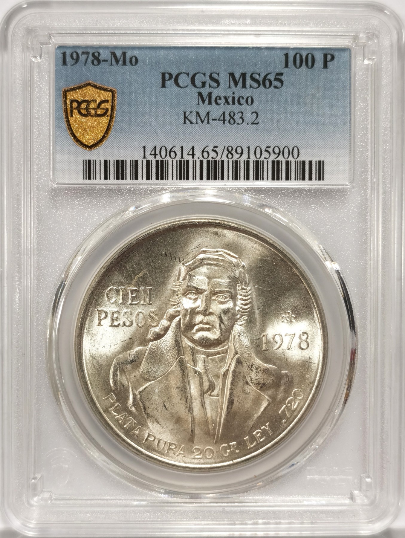 博洋堂世界钱币拍卖第056期（全场包邮） PCGS MS65 墨西哥1978年英雄莫雷洛斯100比索大银币。莫雷洛斯 (1765年～1815年) ，墨西哥独立战争的领袖，民族英雄。这款银币到65有点难度
