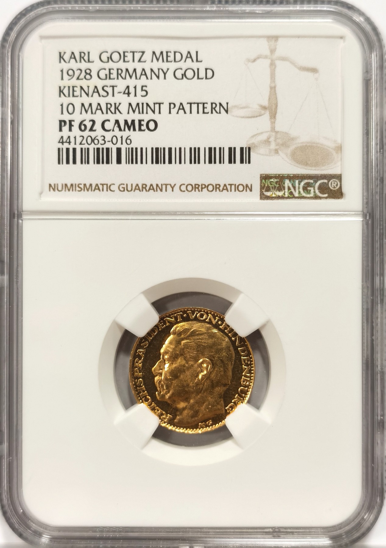 博洋堂世界钱币拍卖第056期（全场包邮） 珍惜币！NGC PF62CAM 德国1928年兴登堡10马克金币样币，卡尔·哥茨作品，非常漂亮