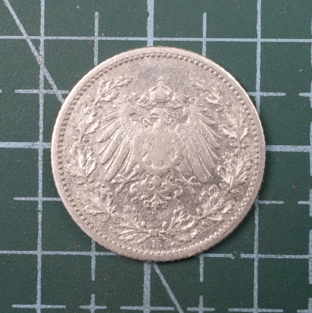 天业钱币散币、银币拍卖第22次专场 全场0元起拍0佣金，欢迎围观参拍 德国1906年1/2马克银币（重量：2.777克；含银：0.9）