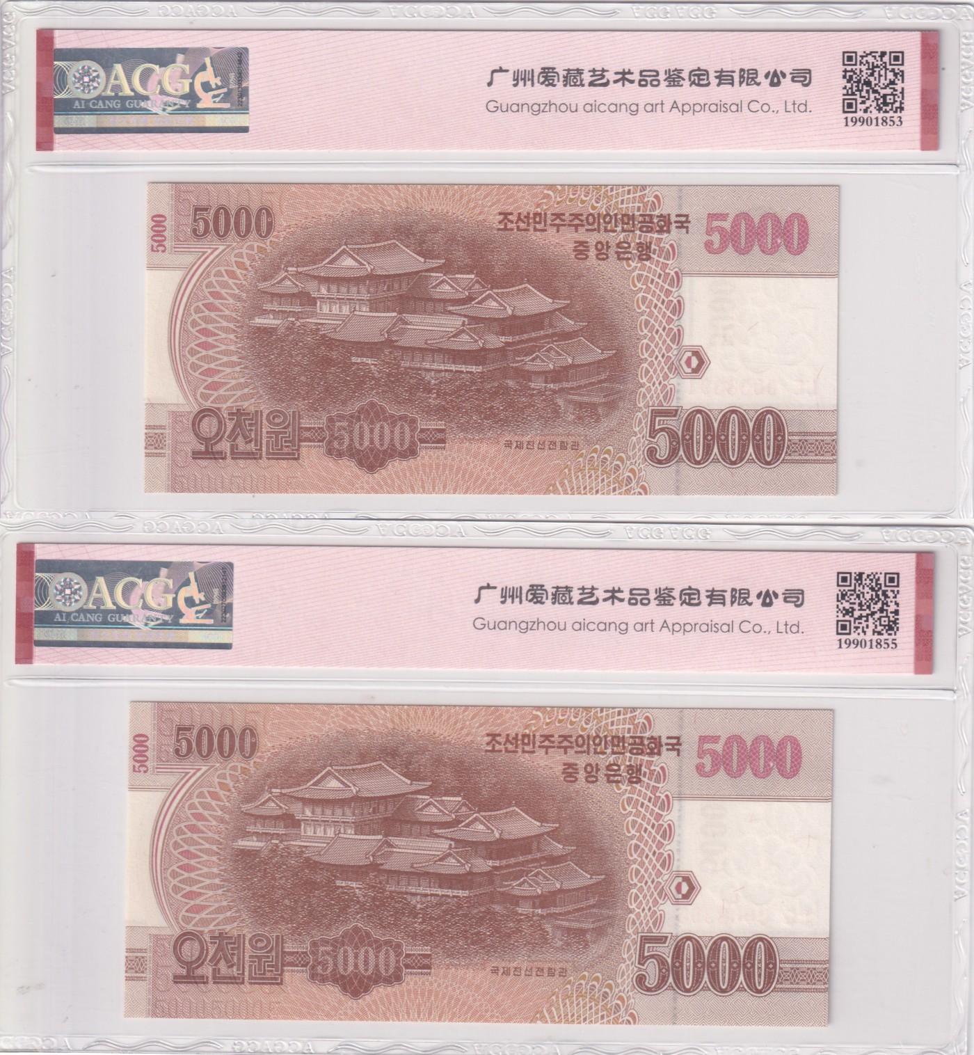 🌗乐淘淘世界纸币拍卖 第34期🌓 朝鲜2013年纸币两张 5000元 实钞 ACG评级高分