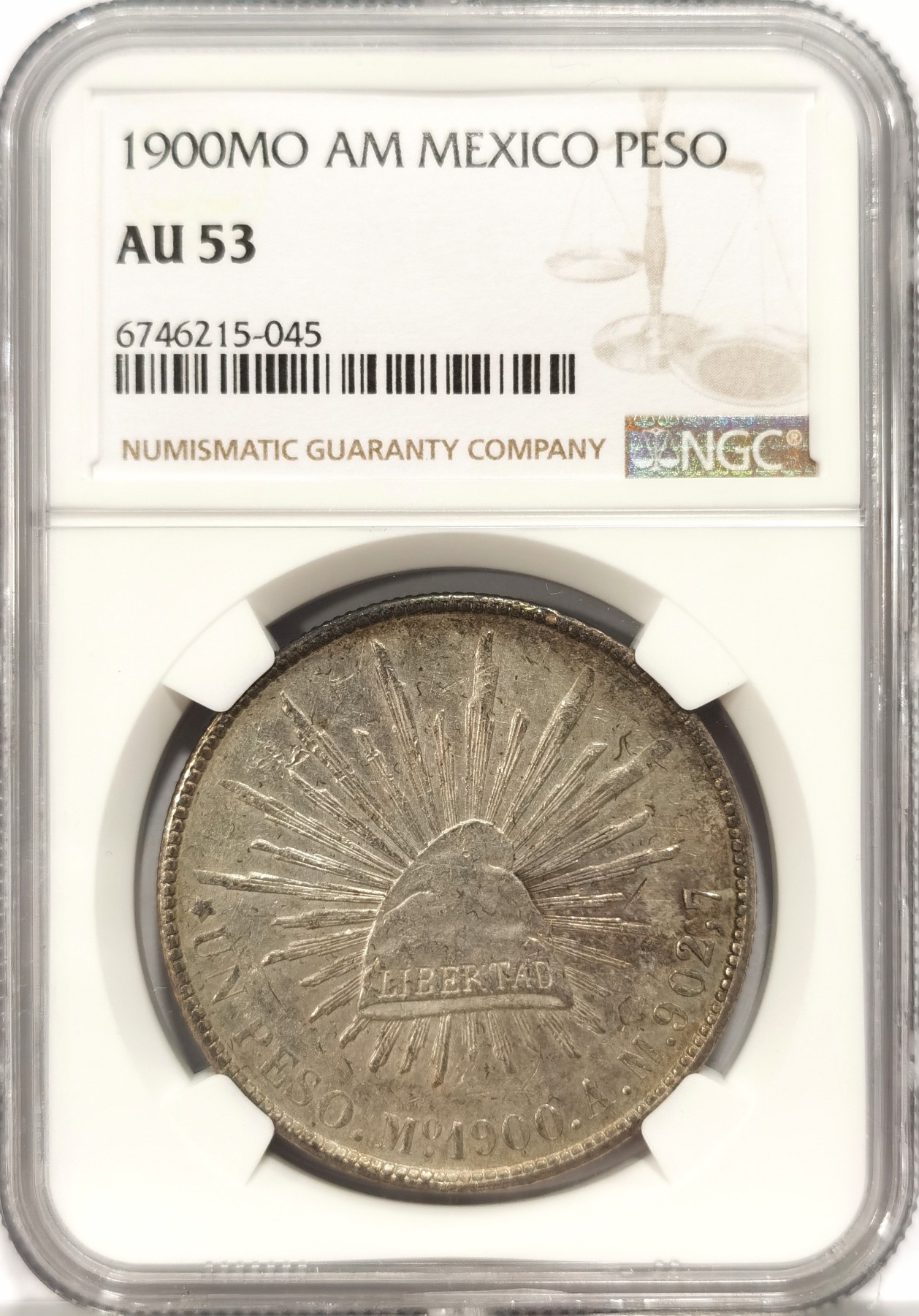 博洋堂世界钱币拍卖第056期（全场包邮） NGC AU53 墨西哥1900年MO AM版直边鹰洋，原汁原味