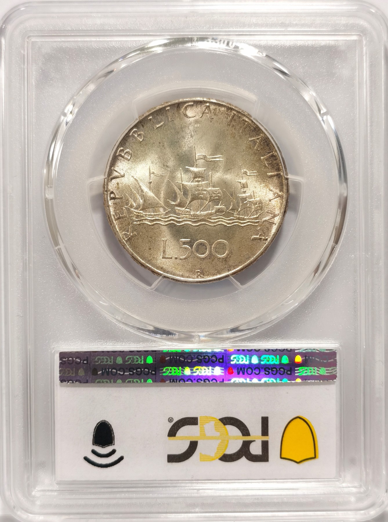 博洋堂世界钱币拍卖第056期（全场包邮） PCGS MS65 意大利1966年卷拆女神帆船银币，包浆漂亮，65白币常见，这样好状态的较少