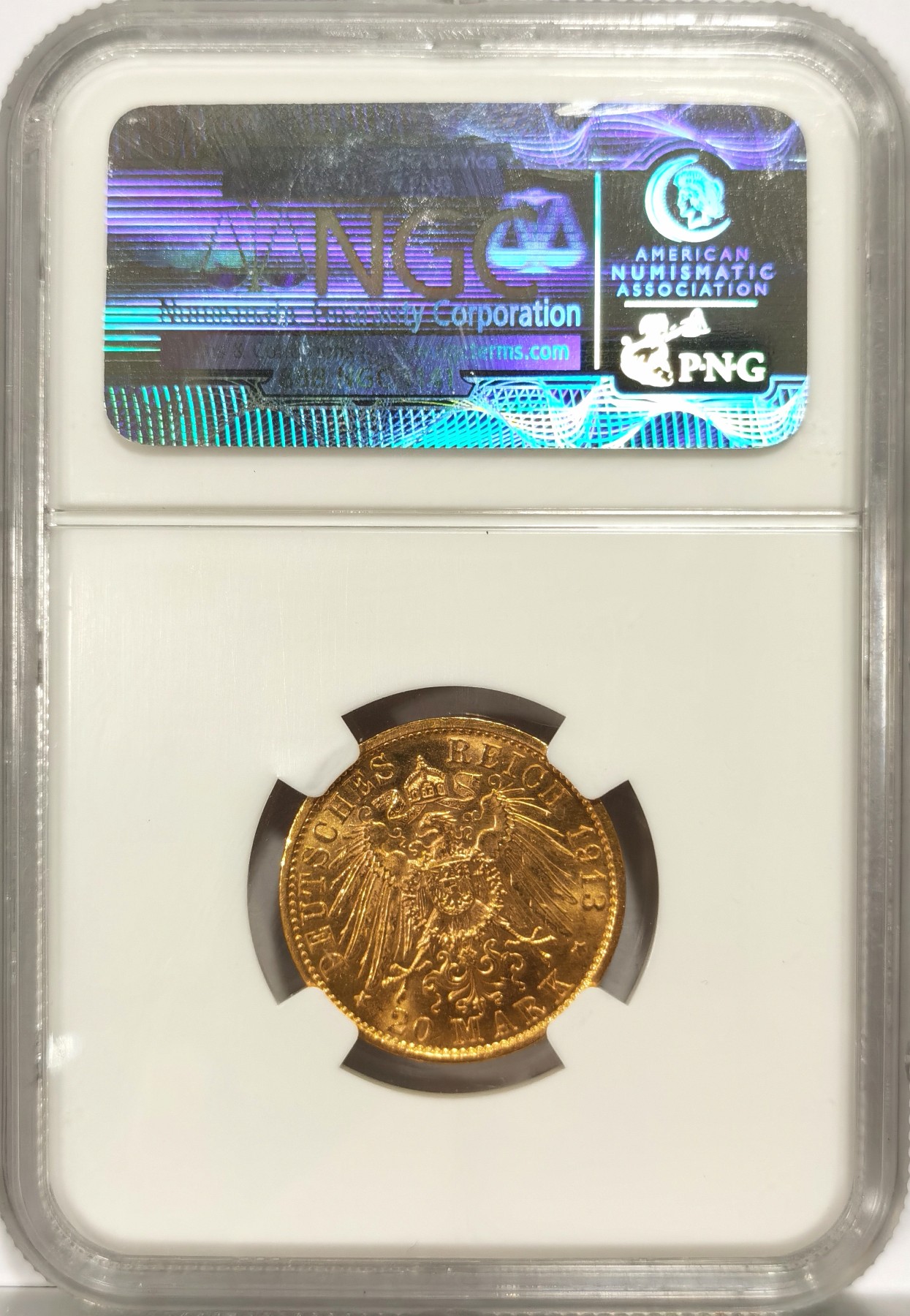 博洋堂世界钱币拍卖第056期（全场包邮） NGC MS63 德国普鲁士1913年A威廉二世20马克金币