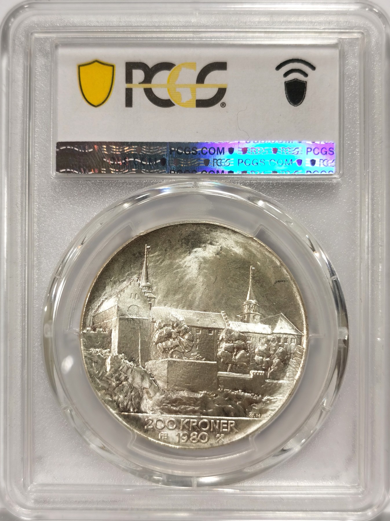 博洋堂世界钱币拍卖第056期（全场包邮） PCGS MS67 挪威1980年阿克斯城堡200克朗大银币