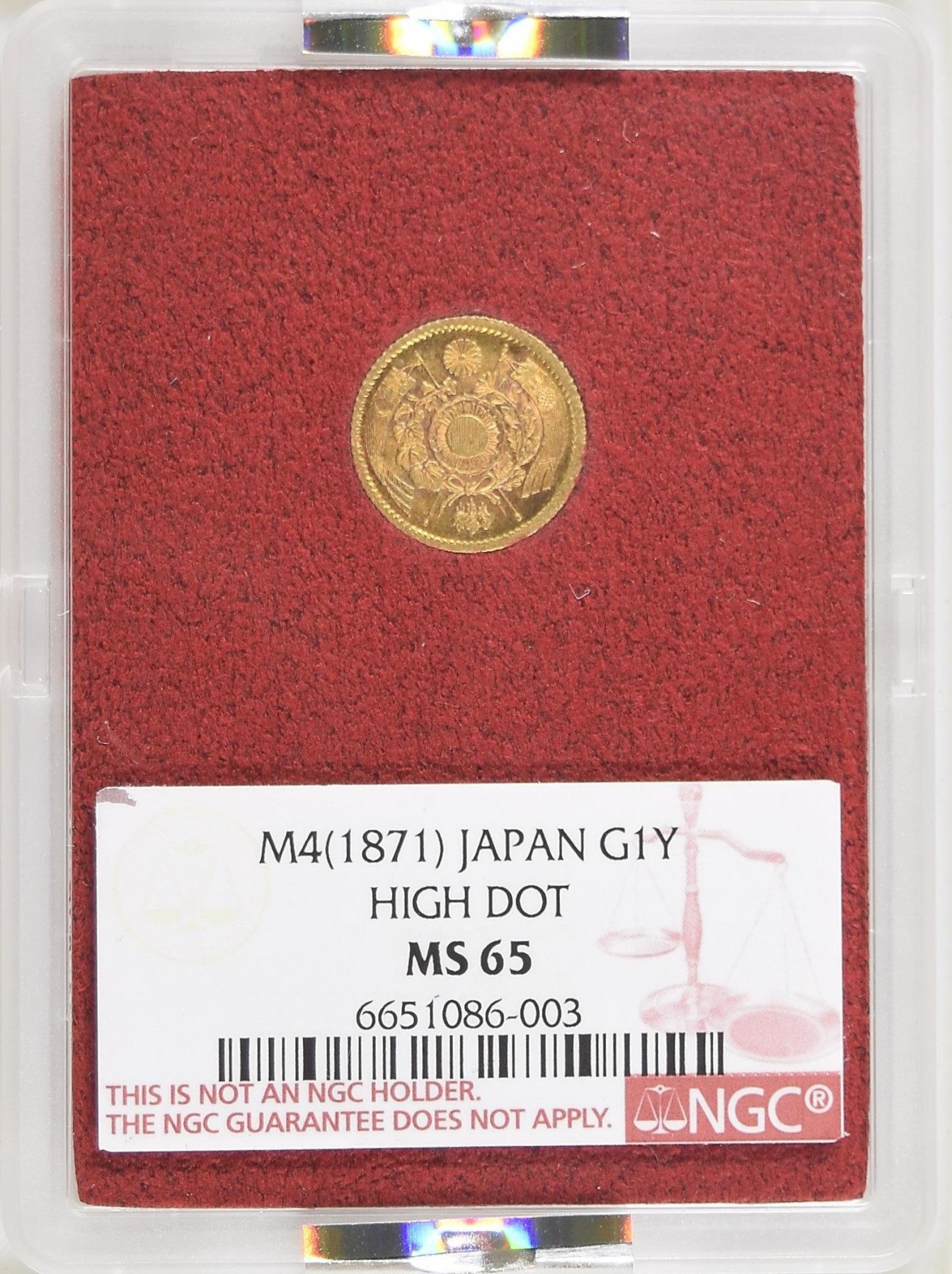 博洋堂世界钱币拍卖第056期（全场包邮） NGC MS65 日本明治四年壹圆金币，日本近代史上面值最小的金币，大热品种，麦稀奇月初博洋堂精品场同分成交价含佣金7384元