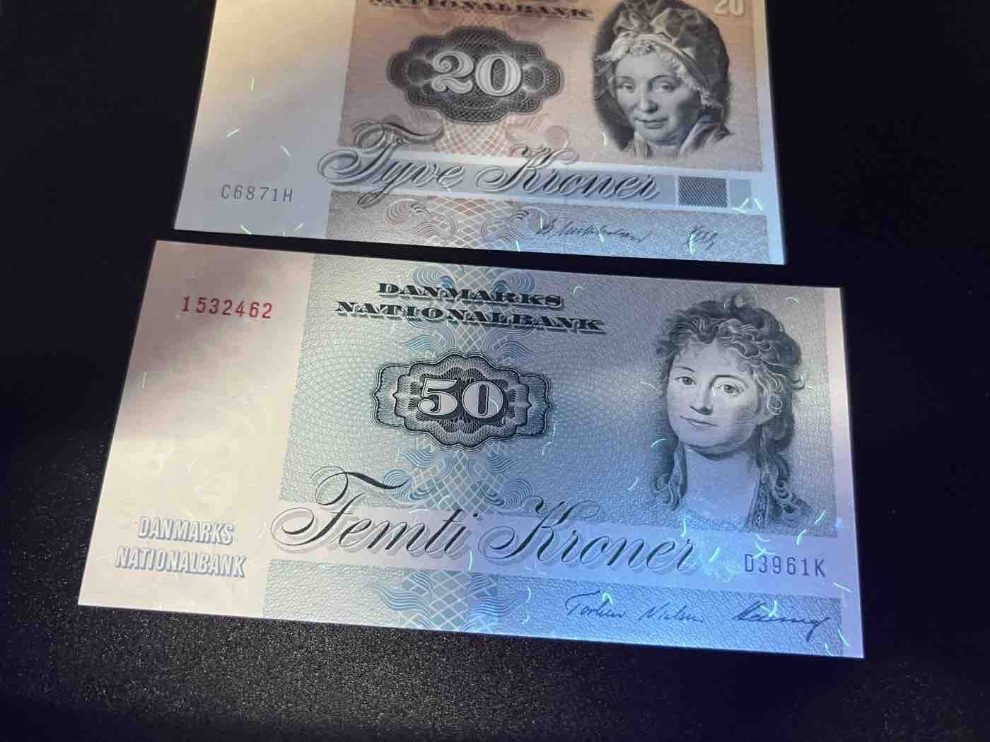 🌗乐淘淘世界纸币拍卖 第34期🌓 丹麦1972年纸币 10/20/50克朗 其中50克朗有荧光 UNC