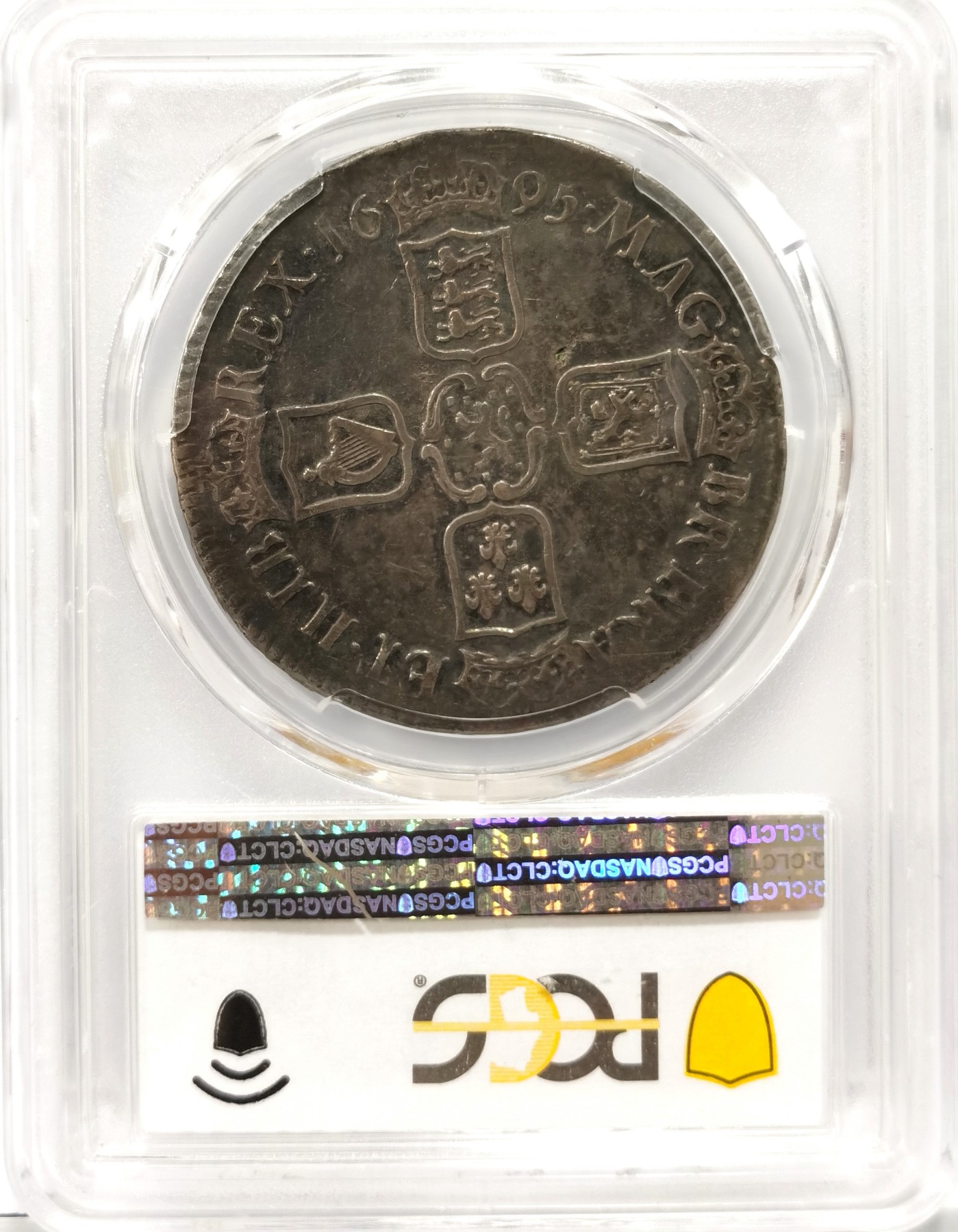 博洋堂世界钱币拍卖第056期（全场包邮） PCGS XF40 英国1695年 威廉三世1克朗大银币，原味带彩包浆，状态好，英系名品，持续上涨品种，值得收藏
