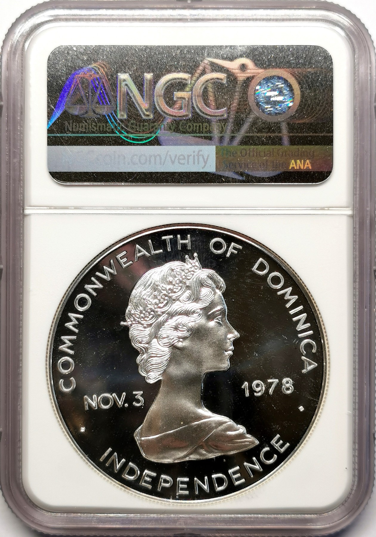 凡希社世界钱币微拍第二百五十七期（感恩专场） 荐！1978多米尼克齐柏林飞艇20元纪念大银精铸NGC-PF69UC附原盒证书！