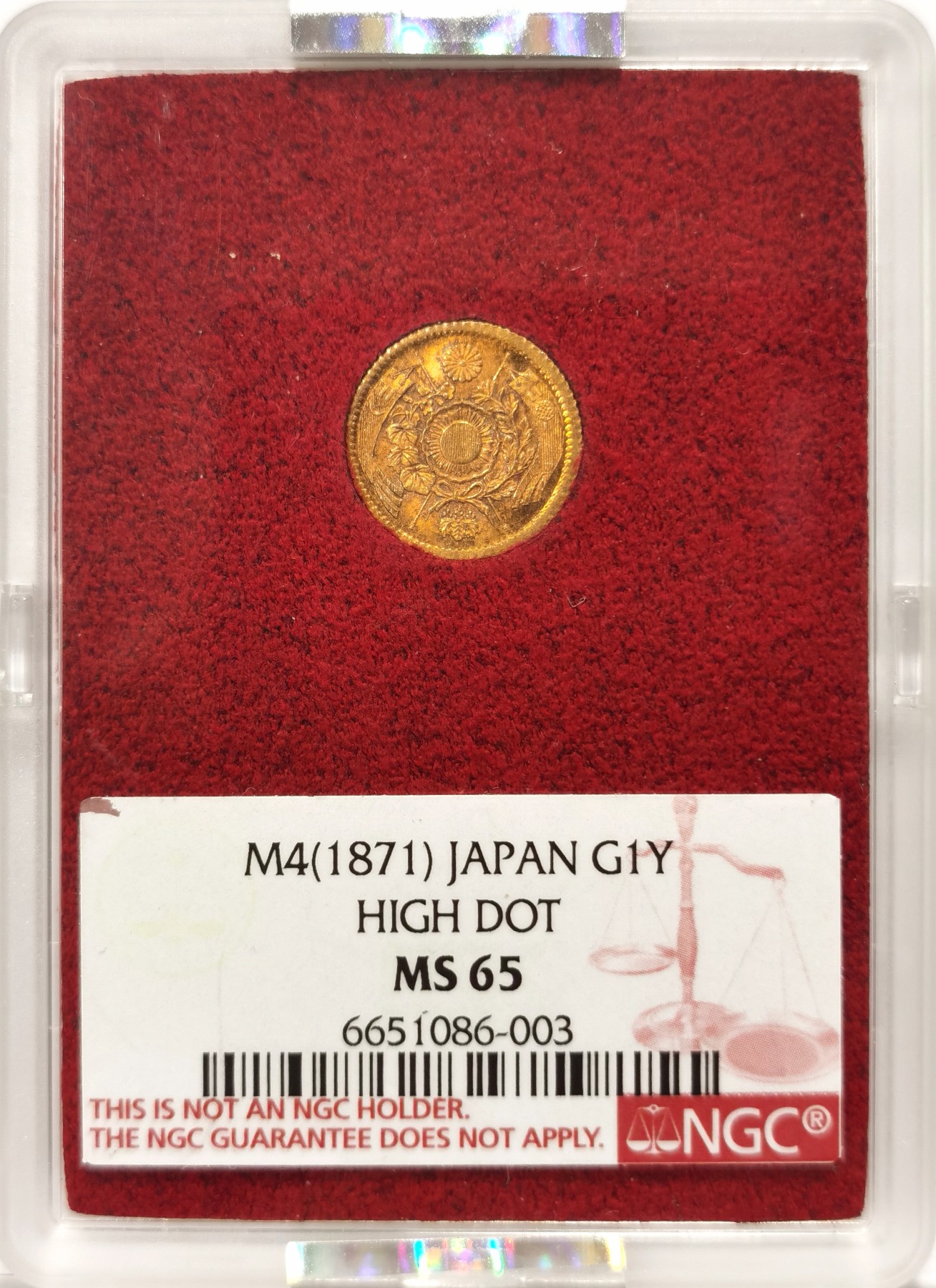 博洋堂世界钱币拍卖第056期（全场包邮） NGC MS65 日本明治四年壹圆金币，日本近代史上面值最小的金币，大热品种，麦稀奇月初博洋堂精品场同分成交价含佣金7384元