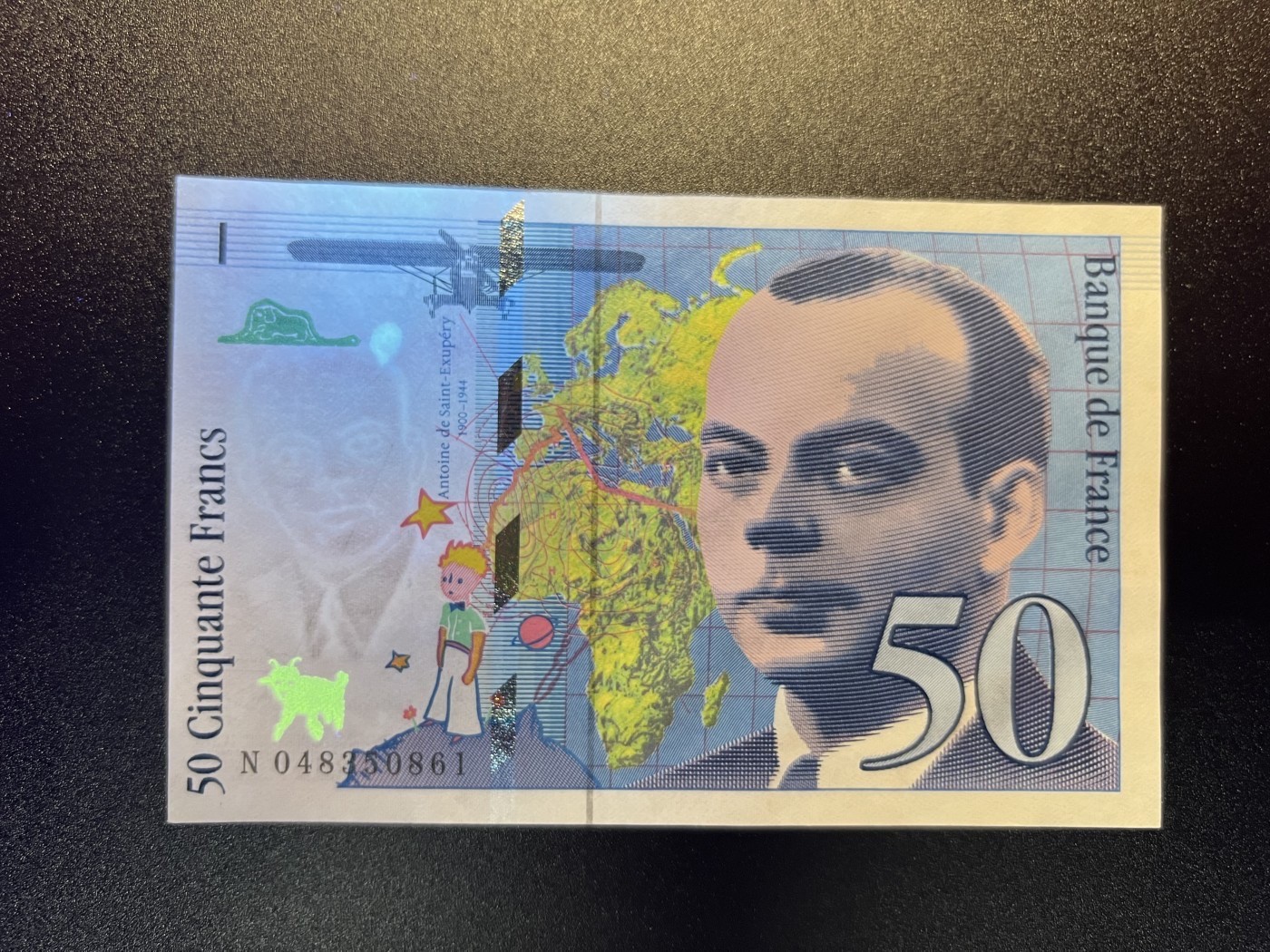 🌗乐淘淘世界纸币拍卖 第34期🌓 【N048350861】法国1999年纸币 50法郎 小王子 一处荧光斑 UNC