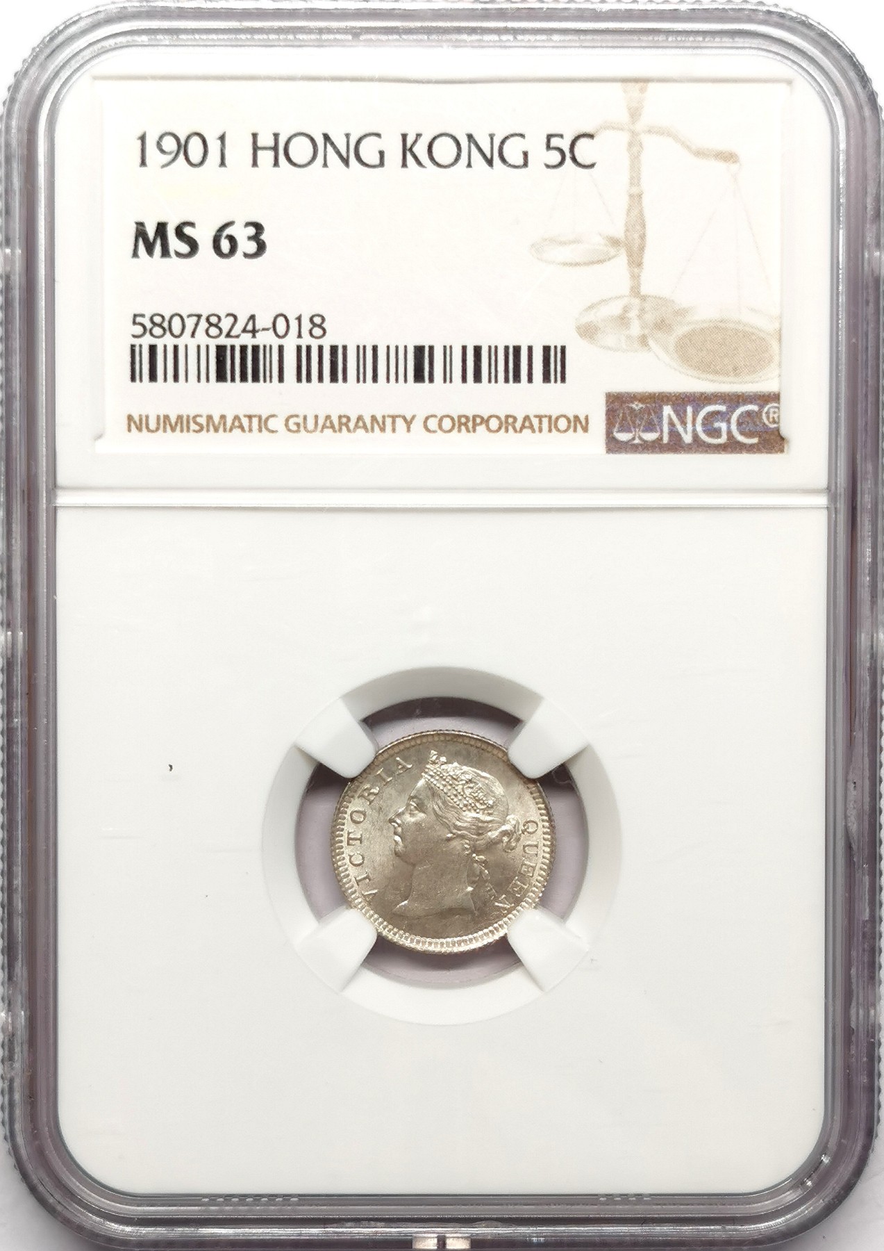 凡希社世界钱币微拍第二百五十七期（感恩专场） 1901香港小维五仙银毫NGC-MS63原色银光！