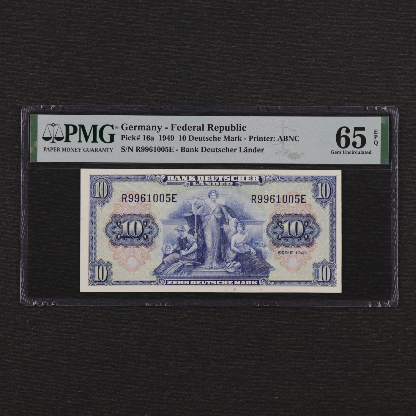 【亘邦集藏】 第182期拍卖 1949年 德国10马克 PMG 65EPQ R9961005