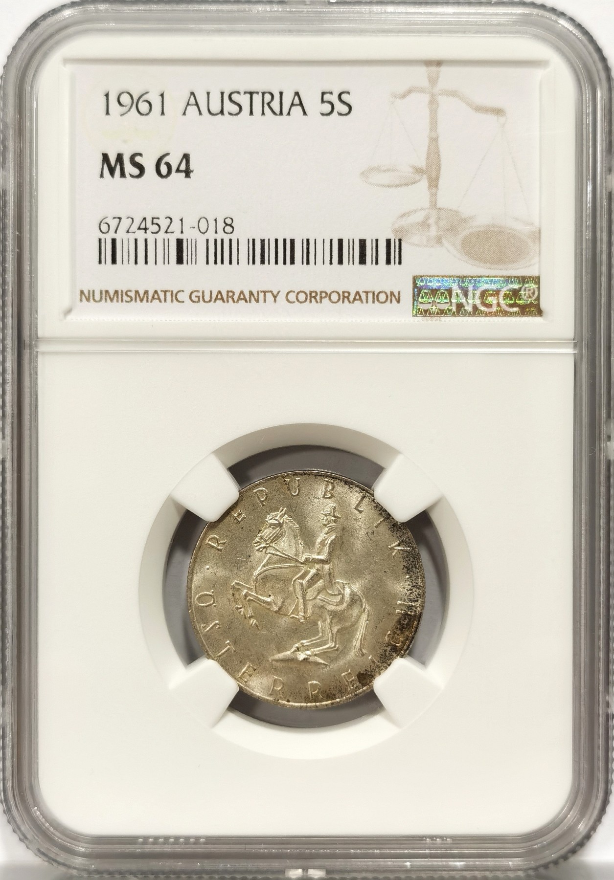 博洋堂世界钱币拍卖第056期（全场包邮） NGC MS64 奥地利1961年奥地利5先令银币
