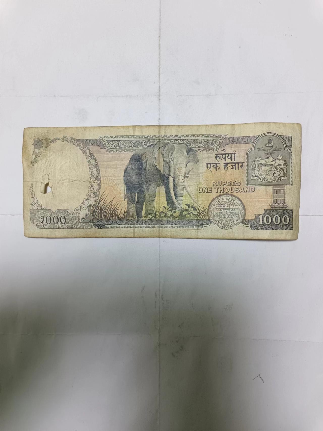 【20231217】非全新纸币第九十九场 尼泊尔1000卢比，有裂缝和破口