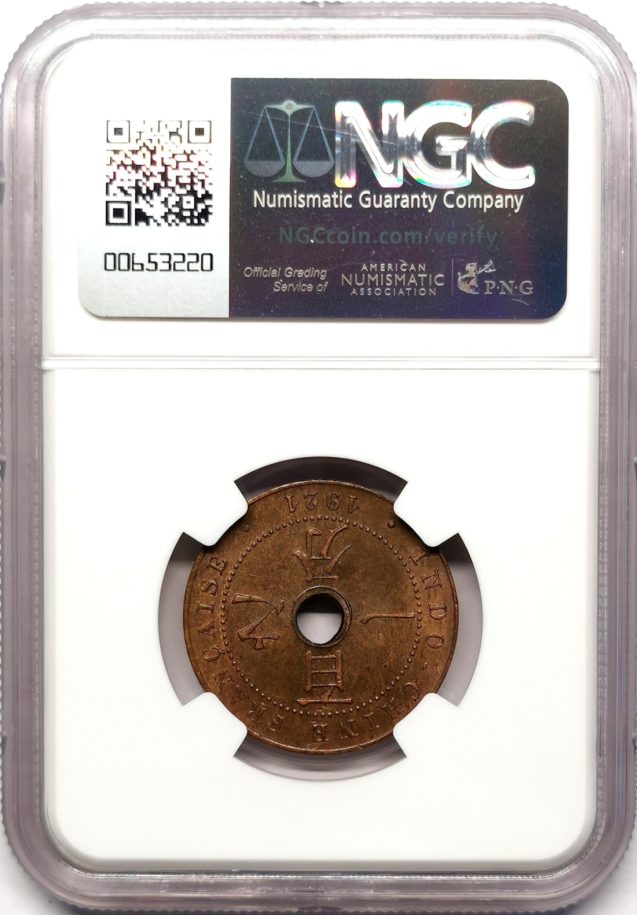 凡希社世界钱币微拍第二百五十七期（感恩专场） 1921法属印度支那壹分NGC-MS63