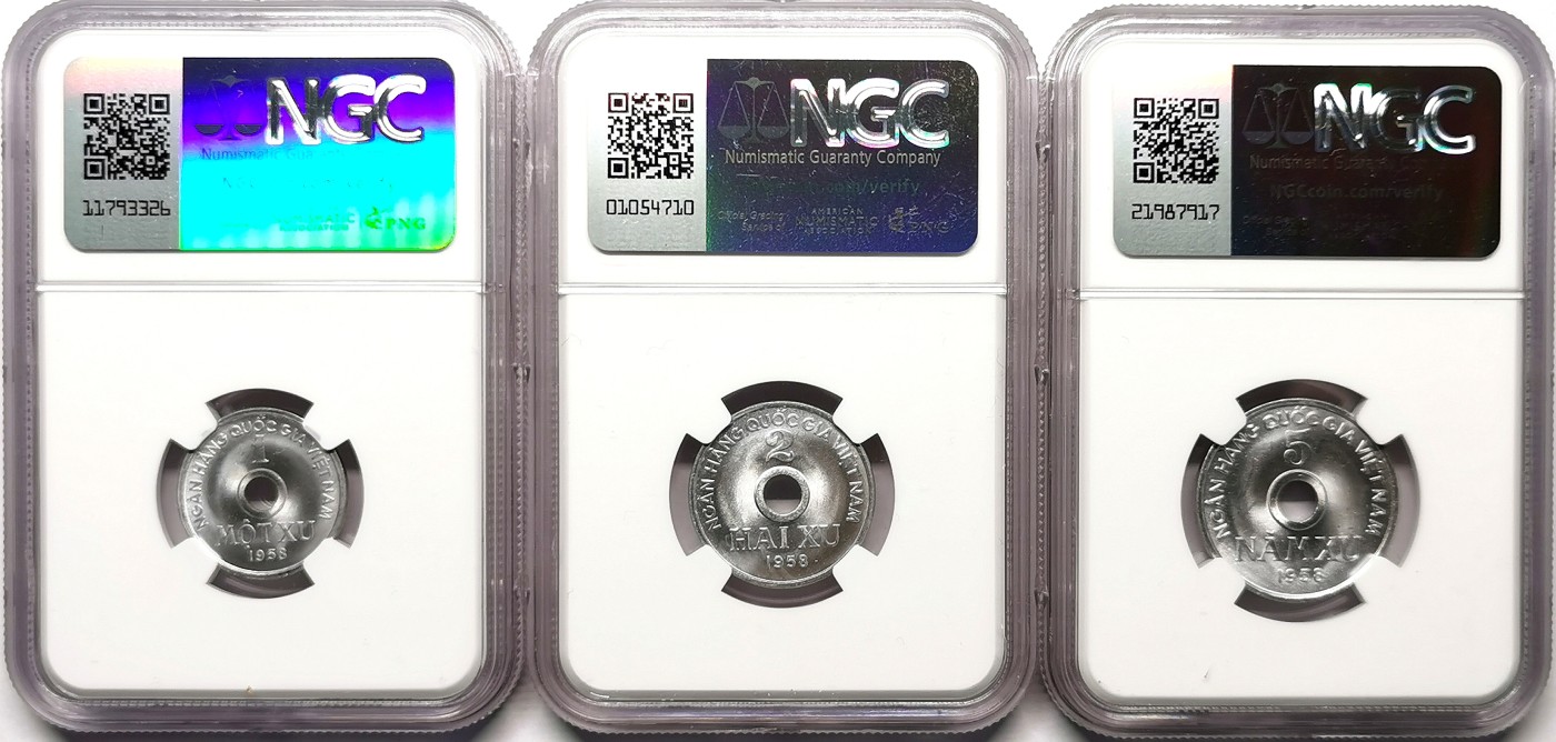 凡希社世界钱币微拍第二百五十七期（感恩专场） 1958越南民主共和国中孔三枚套NGC-MS65/66/64