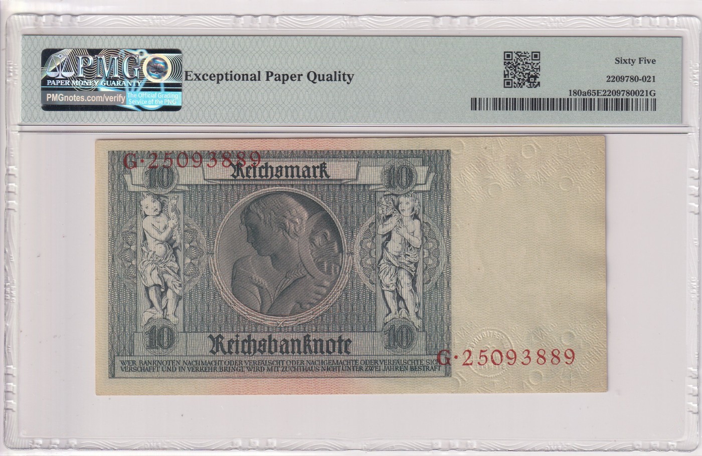 🌗乐淘淘世界纸币拍卖 第34期🌓 【G25093889】德国1929年纸币 10马克 无47 PMG65EPQ