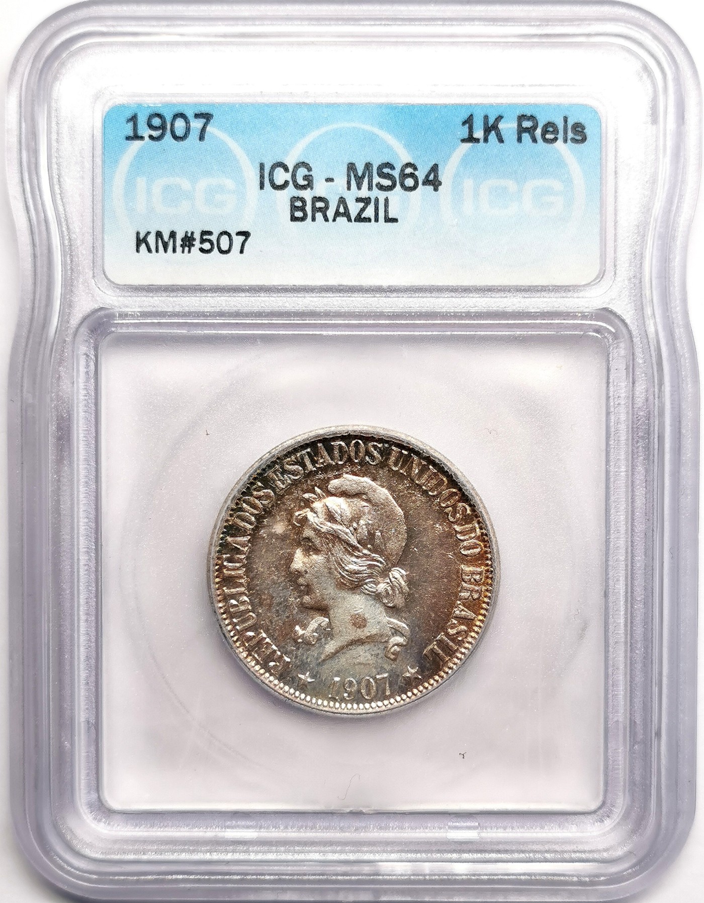 凡希社世界钱币微拍第二百五十七期（感恩专场） 1907巴西女神1000R银币ICG-MS64
