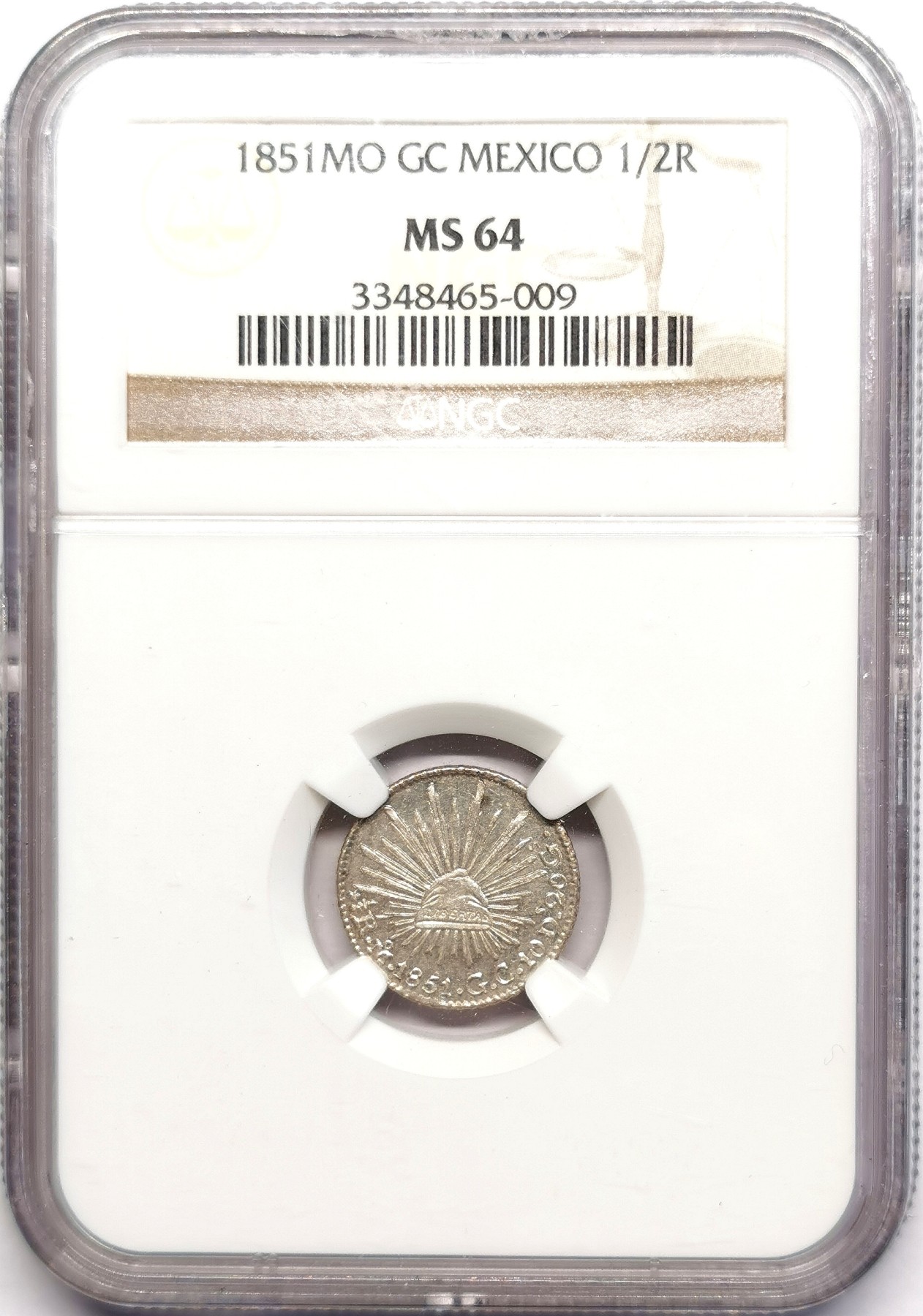 凡希社世界钱币微拍第二百五十七期（感恩专场） 1851MO墨西哥1/2R小鹰洋NGC-MS64