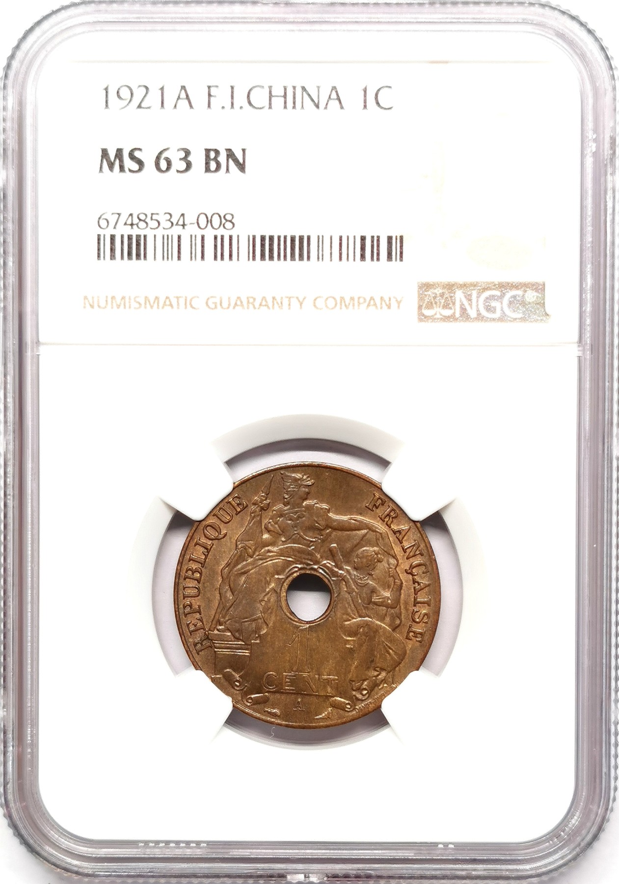 凡希社世界钱币微拍第二百五十七期（感恩专场） 1921法属印度支那壹分NGC-MS63