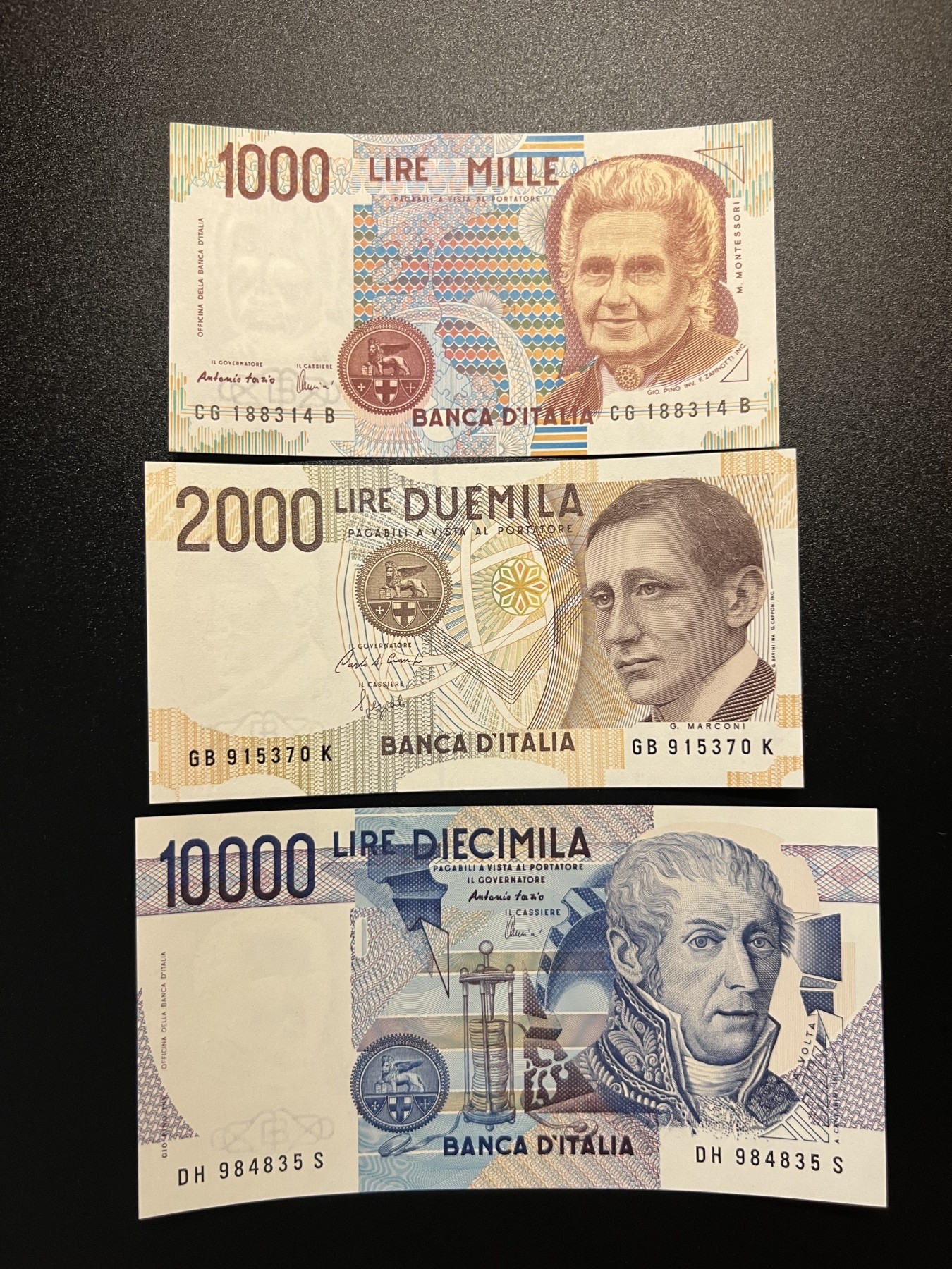 🌗乐淘淘世界纸币拍卖 第34期🌓 意大利纸币三张 1000/2000/10000里拉 全新UNC