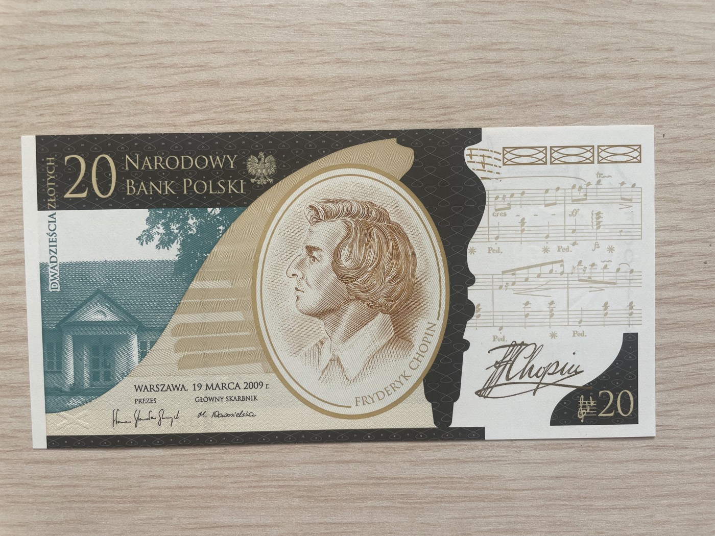 🌗乐淘淘世界纸币拍卖 第34期🌓 【FC0012263】波兰2009年纸币 20兹罗提 无47 万位号 肖邦诞辰200周年纪念钞 原装册