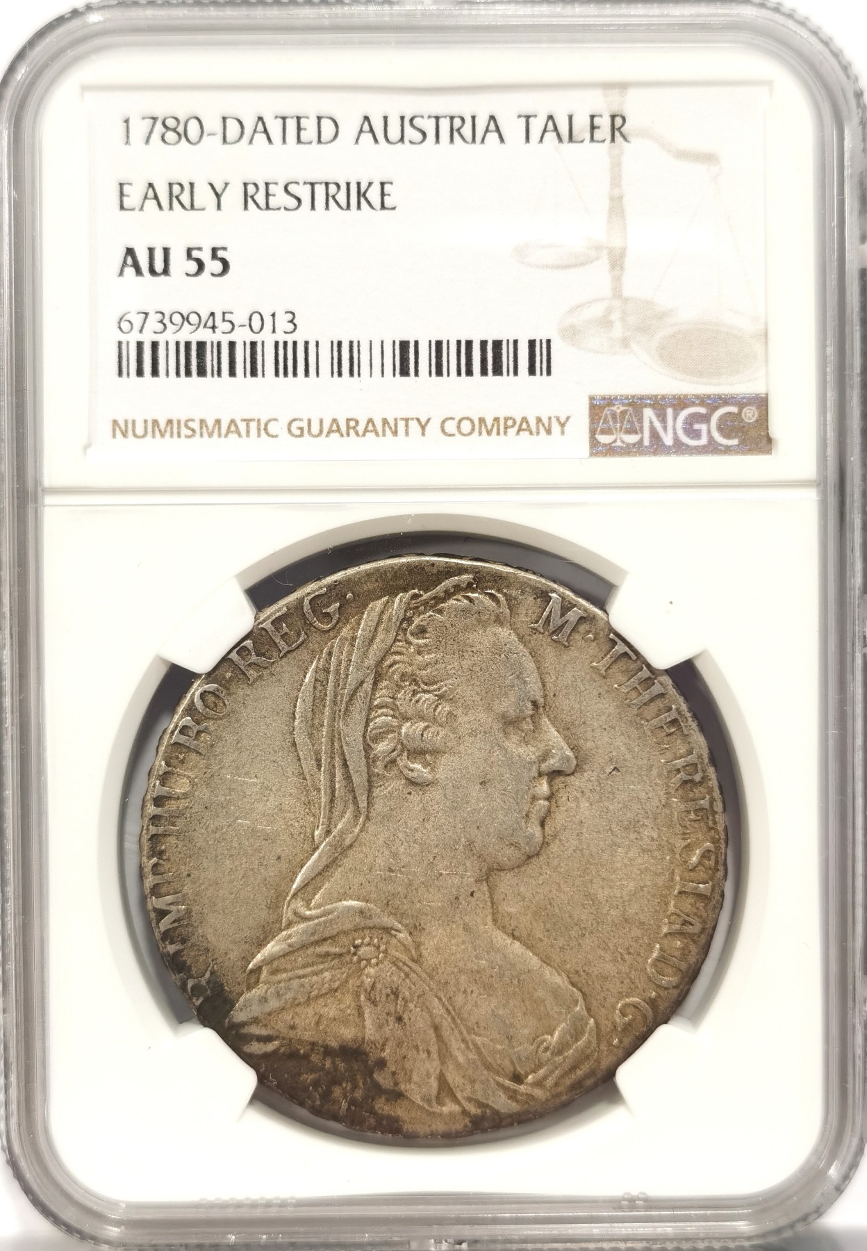 博洋堂世界钱币拍卖第056期（全场包邮） NGC AU55 奥地利1780年特蕾莎大奶妈1泰勒银币，早期后铸，原味包浆
