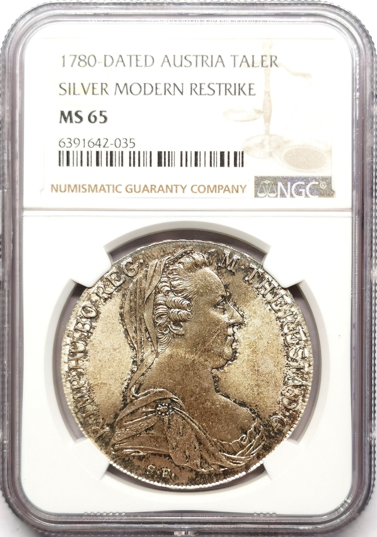 凡希社世界钱币微拍第二百五十七期（感恩专场） 1780奥地利特蕾莎泰勒NGC-MS65后铸