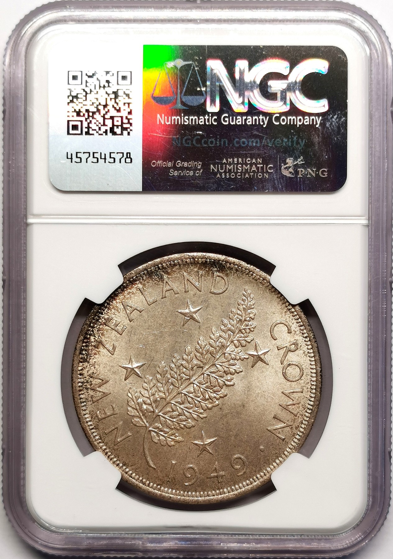 凡希社世界钱币微拍第二百五十七期（感恩专场） 1949新西兰乔六克朗大银NGC-MS64