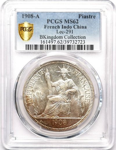 凡希社世界钱币微拍第二百五十七期（感恩专场） - 荐！1908A法属印度支那皮亚斯特大银PCGS-MS62粉光淡彩！