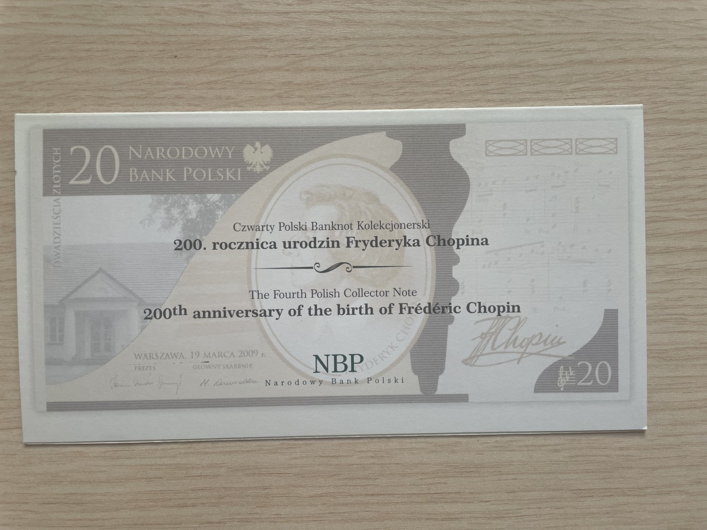 🌗乐淘淘世界纸币拍卖 第34期🌓 【FC0012263】波兰2009年纸币 20兹罗提 无47 万位号 肖邦诞辰200周年纪念钞 原装册