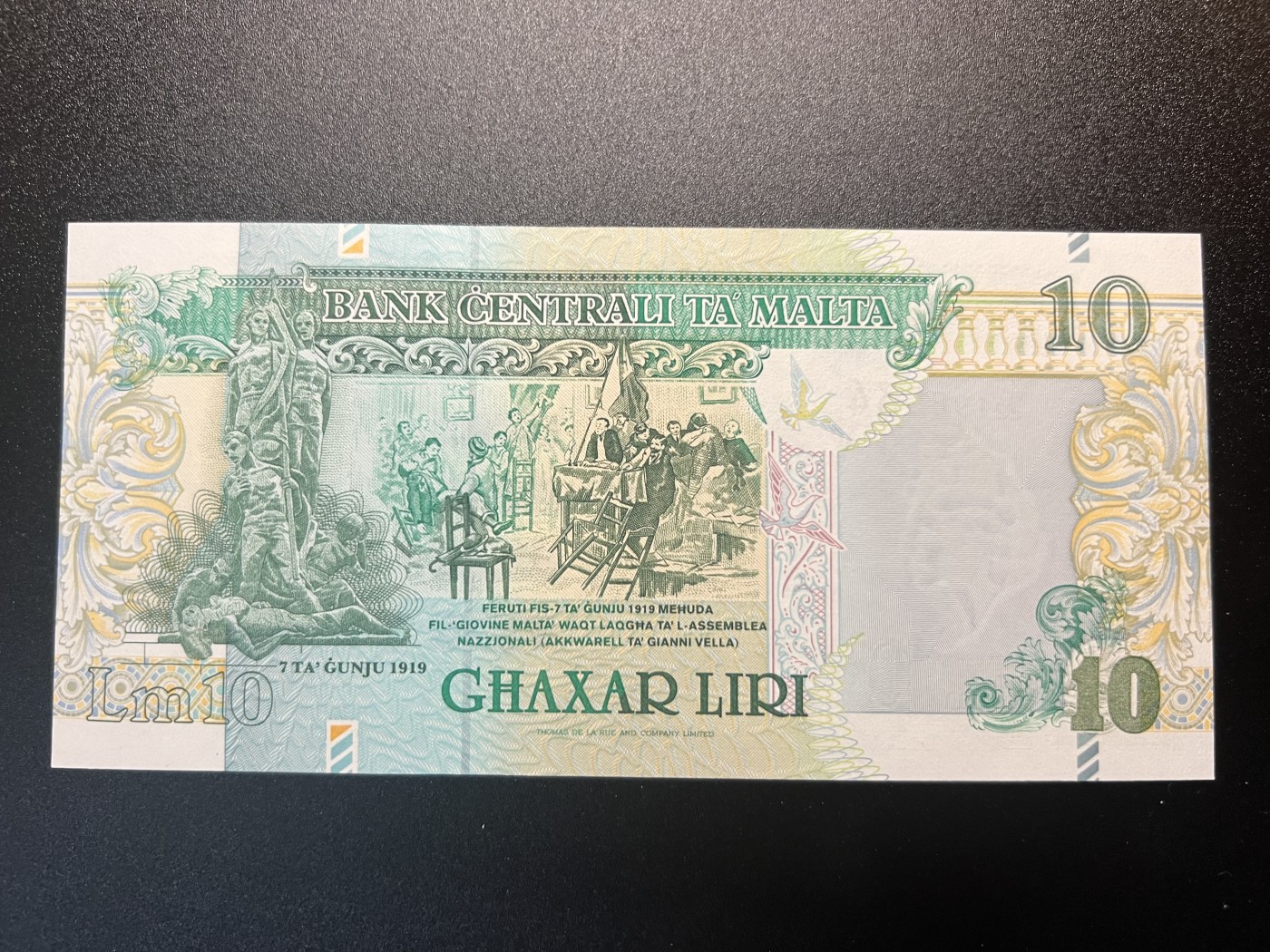 🌗乐淘淘世界纸币拍卖 第34期🌓 【C/22 196534】马耳他1967（1994）年纸币 10里拉 全新UNC